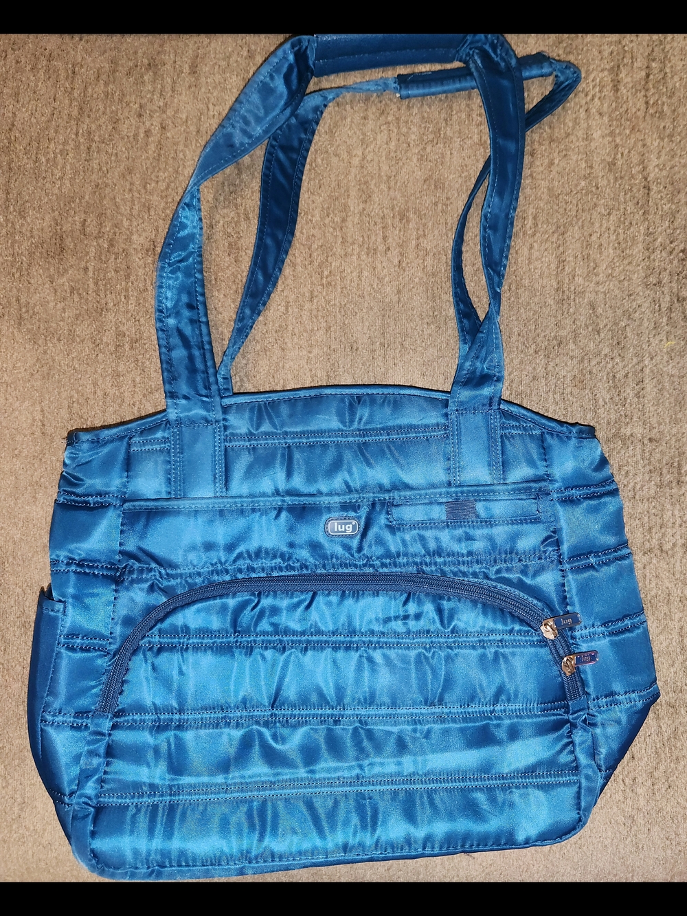 lug Blue Quilted Nylon Tote with Front Zip Pocket